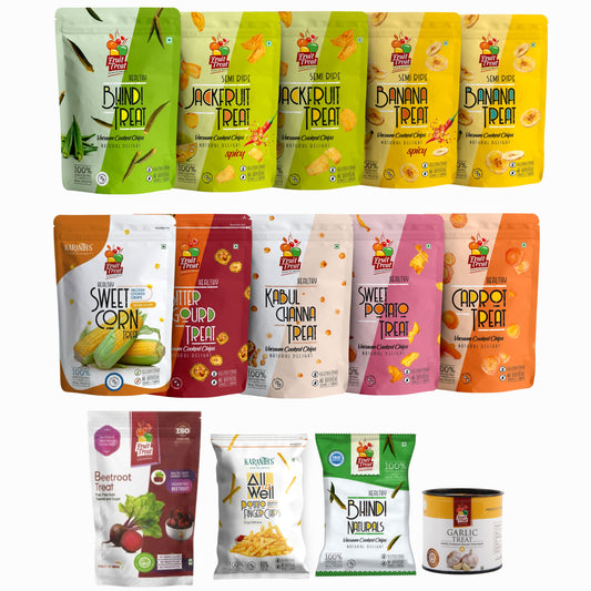 Jumbo Combo : All Fruit Treat Vacuum Fried Snacks with Pack of 14 - Total 725 gms