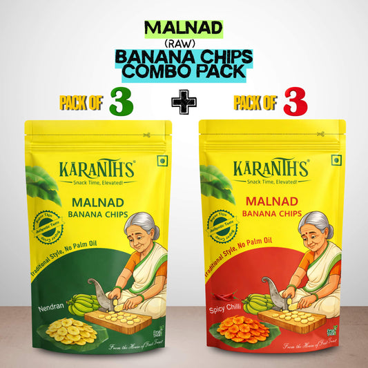 Karanth's Malnad Banana Chips Combo Pack (Pack of 6) Classic & Chilli- 70 gms