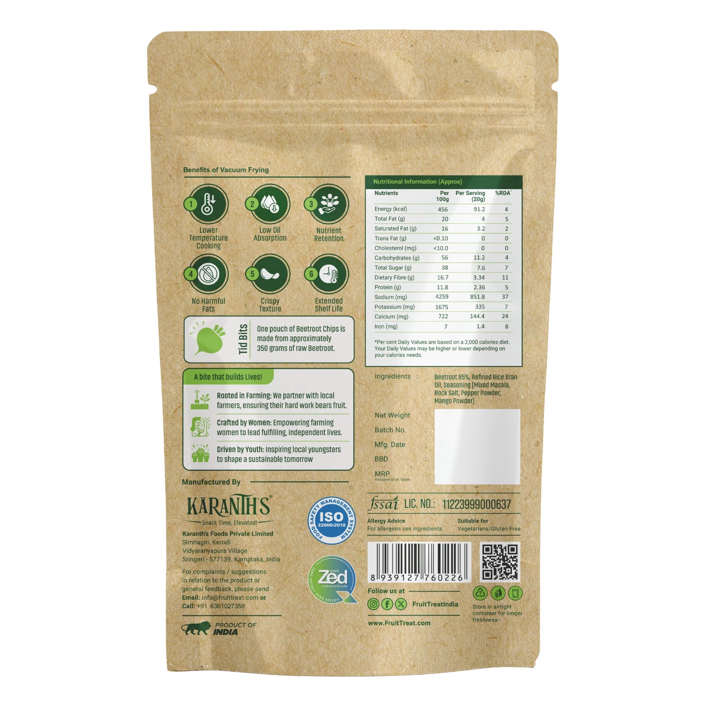 Vacuum Fried Beetroot Crisps - 40 gms