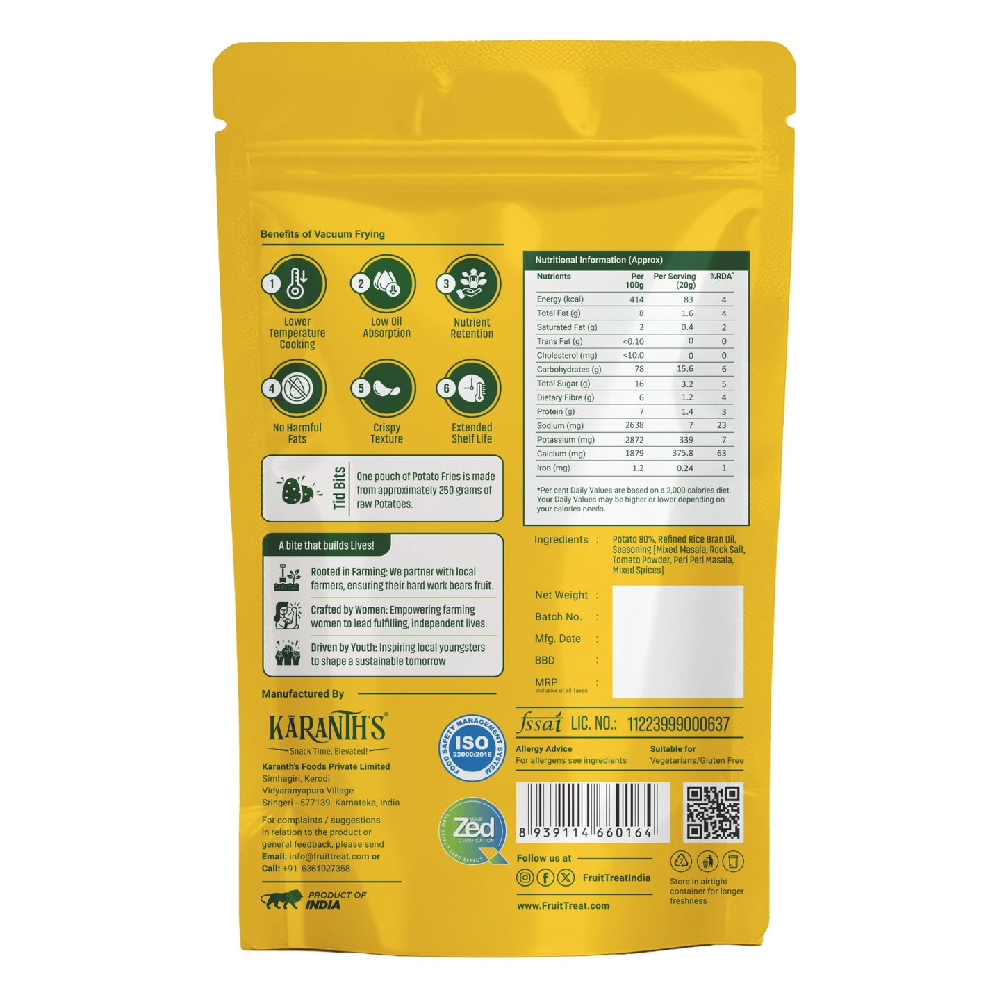 Vacuum Fried Potato Fingers - 30 gms