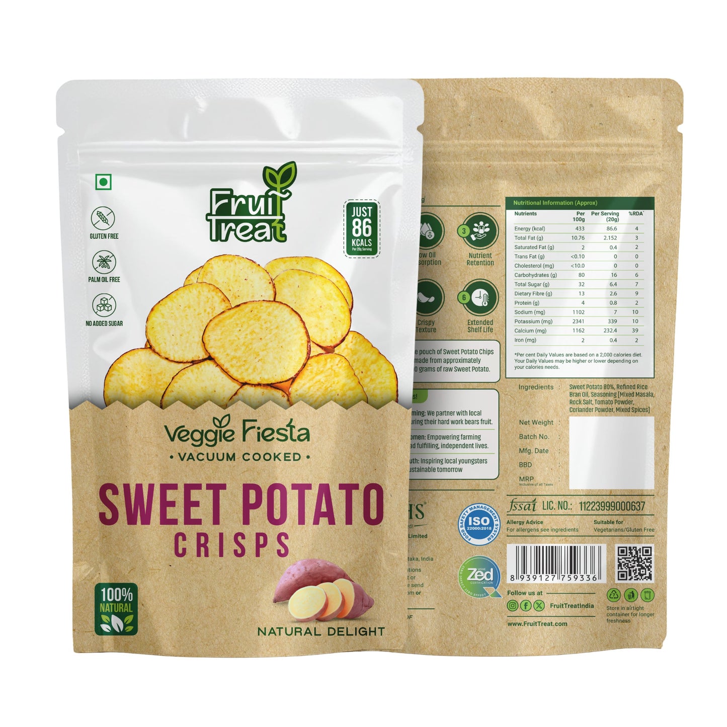 Vacuum Fried Sweet Potato Crisps - 60 gms
