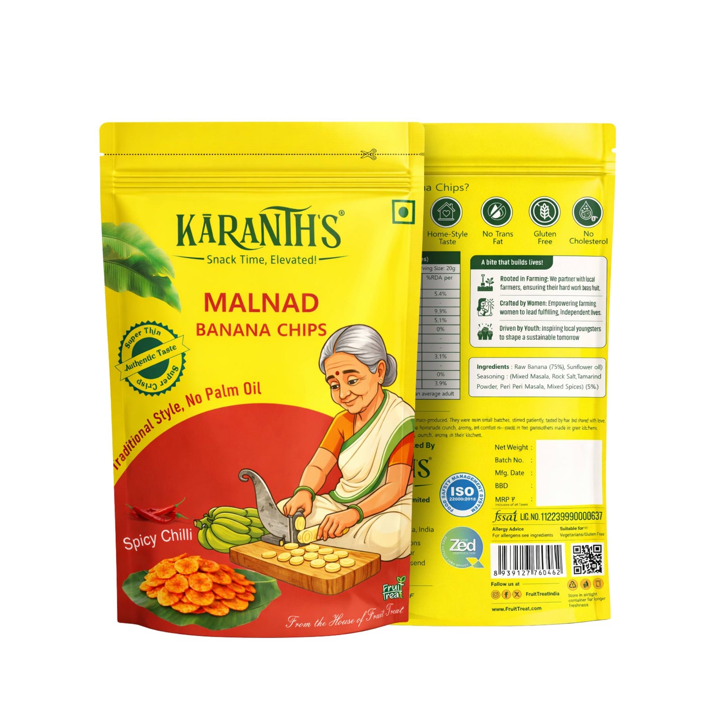 Karanth's Malnad Banana Chips Combo Pack (Pack of 6) Classic & Chilli- 70 gms