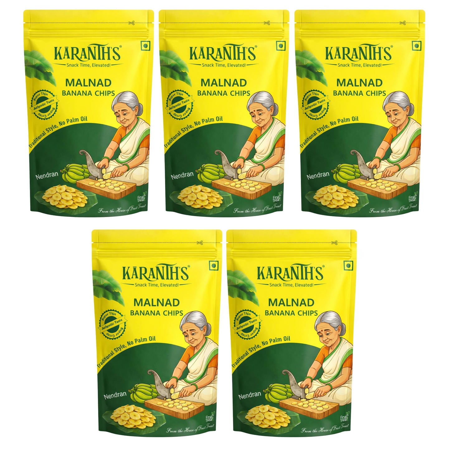 Karanth's Malnad Banana Chips  (Pack of 5) – Nendran, Pure, Crunchy- 70 gms