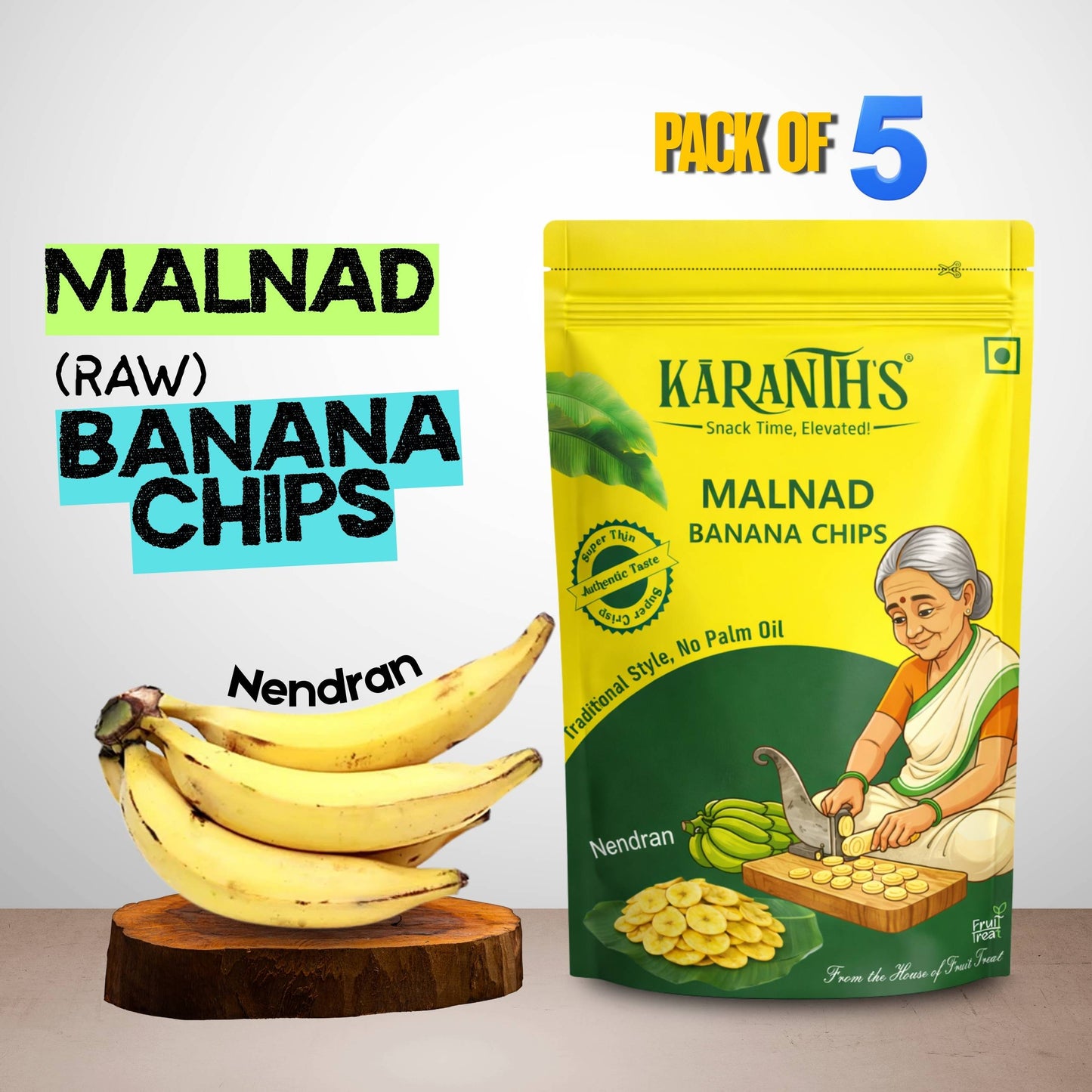 Karanth's Malnad Banana Chips  (Pack of 5) – Nendran, Pure, Crunchy- 70 gms