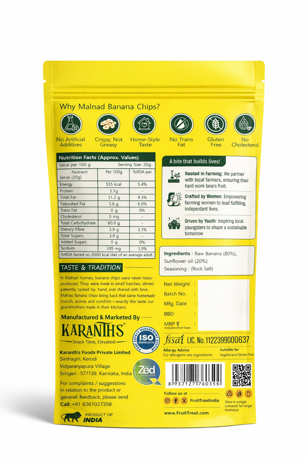 Karanth's Malnad Banana Chips Combo Pack (Pack of 6) Classic & Chilli- 70 gms