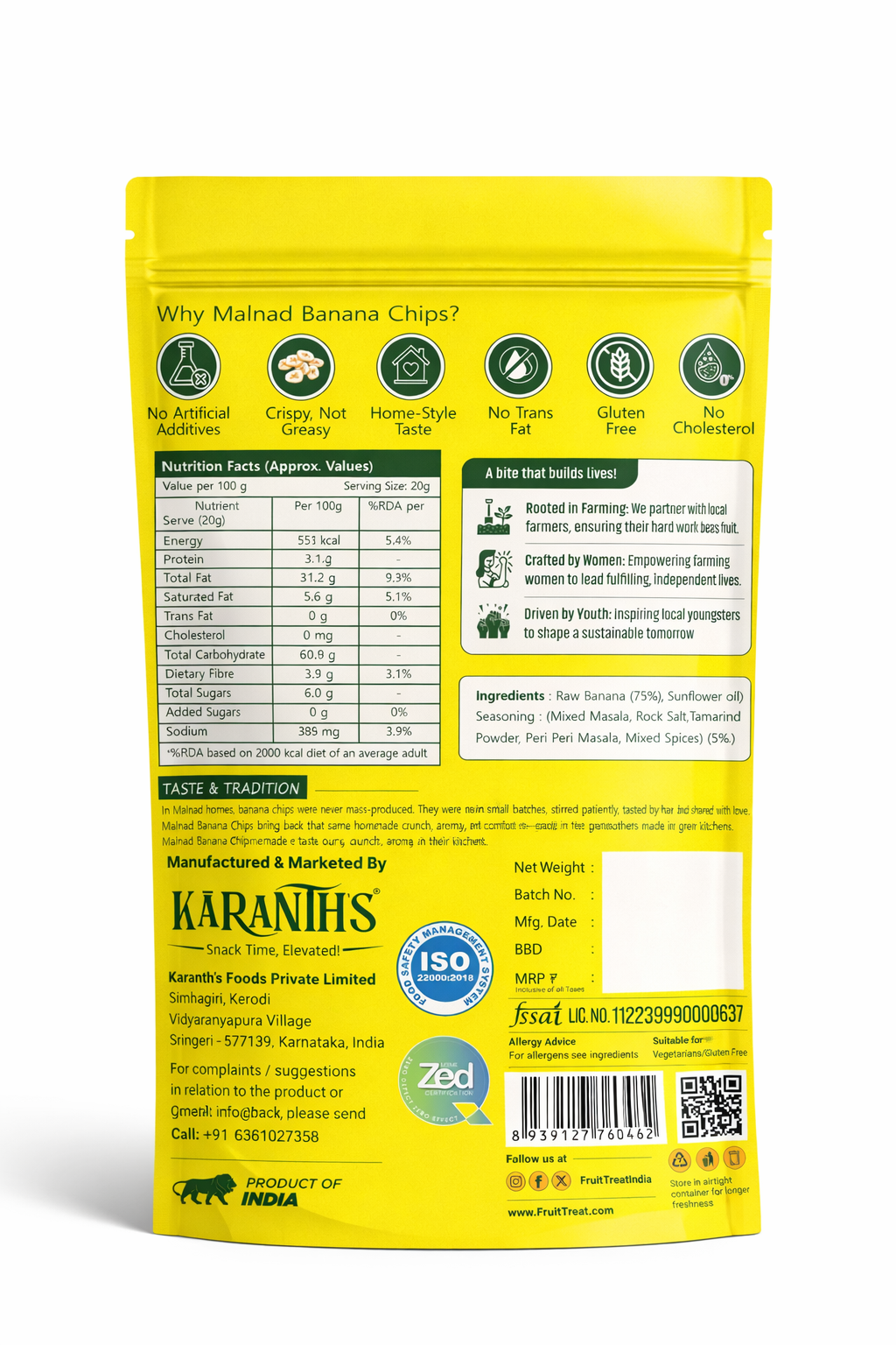 Karanth's Malnad Banana Chips Combo Pack (Pack of 6) Classic & Chilli- 70 gms